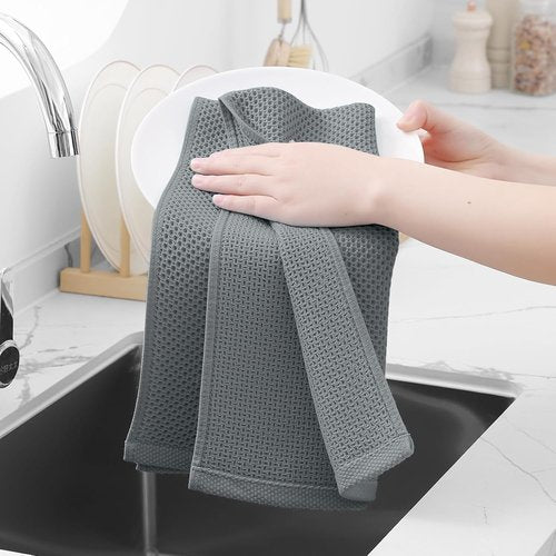 Homaxy 100% Cotton Waffle Weave Dish Towels - Ultra Soft & Absorbent, Quick Drying | 13 x 28 Inches, Grey, 12-Pack