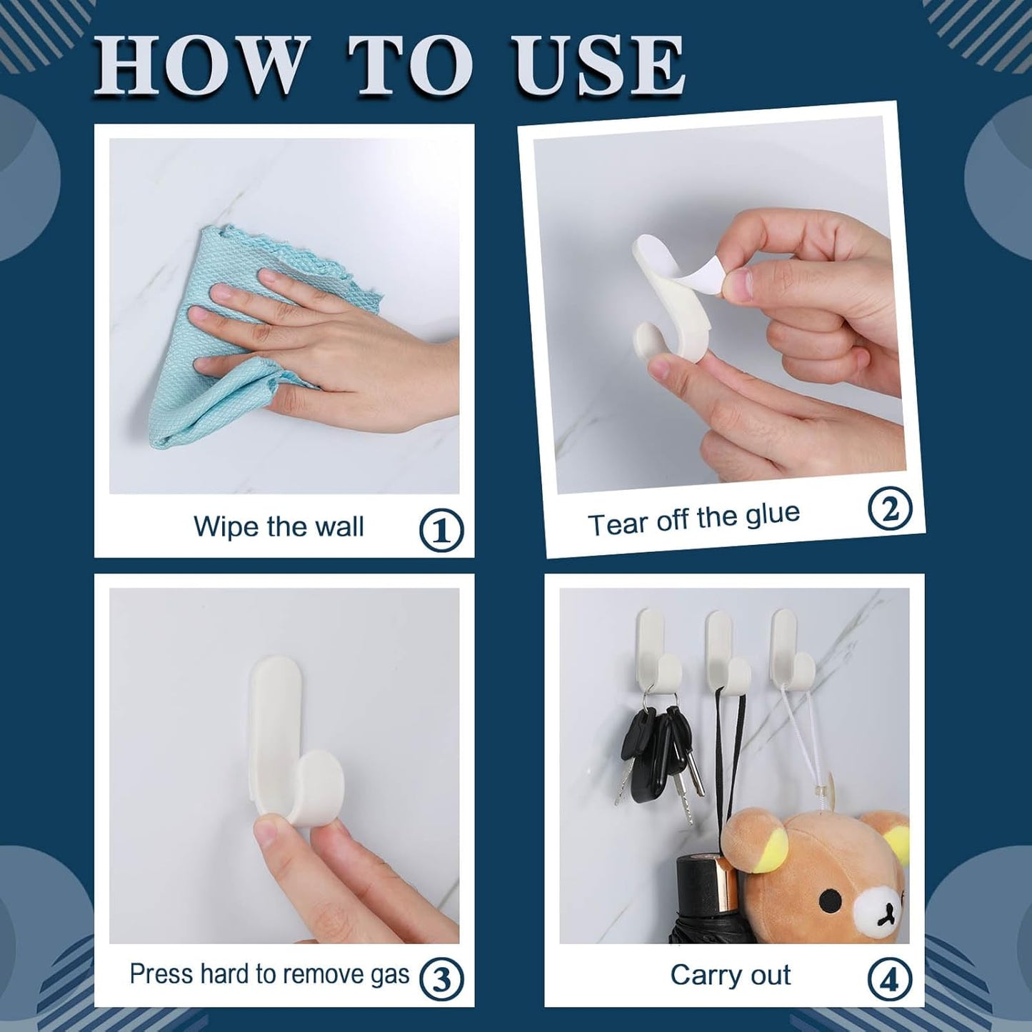 Yulejo Adhesive Wall Hangers - Durable White Hooks for Towels, Jackets & Kitchenware (20 Pack)