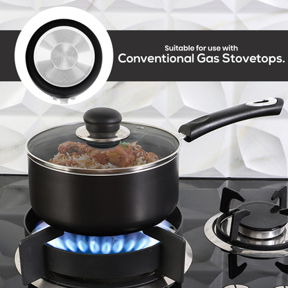 Utopia Kitchen Nonstick Stock Pot Saucepan Set with Lids, 1 Quart and 2 Quarts Multipurpose Stock Pots Set for Home, Kitchen or Restaurant, Black