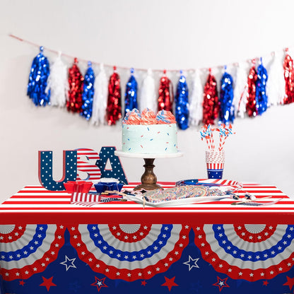 Oudain Patriotic Tablecloths - 6 Pcs 54" x 108" Disposable Red, Blue & White for 4th of July Decor