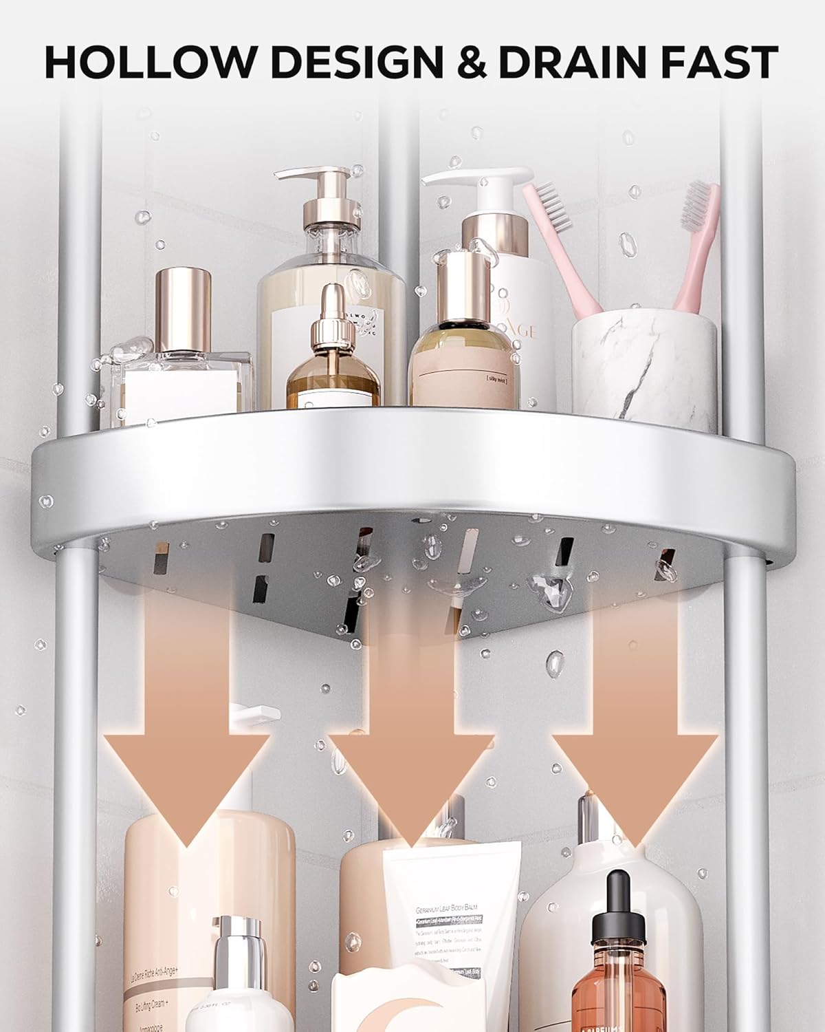 Nieifi Corner Shower Caddy Stand - 4-Tier Rustproof Aluminum Organizer | Height-Adjustable Legs for Stability - Silver