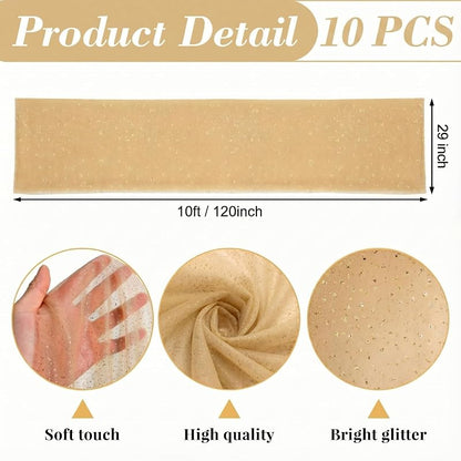 Gold Gauze Table Runner 10ft - 120x29in Glitter Tulle with Sequins (Variation: Gold+10)