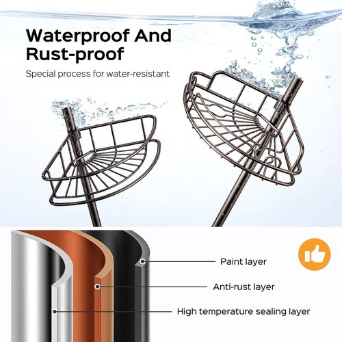 HAMITOR Corner Shower Caddy - 4-Tier Rust-Resistant Bathroom Organizer | Adjustable 47-121 Inch, No-Drill Installation - Bronze
