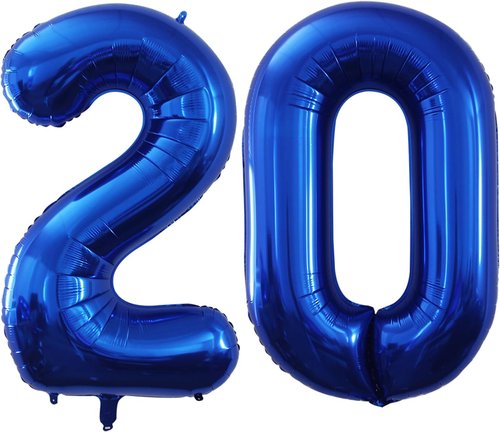 GOER Jumbo 42 Inch Number 20 Balloons - Blue Foil Helium Balloons for 20th Birthday & Anniversary