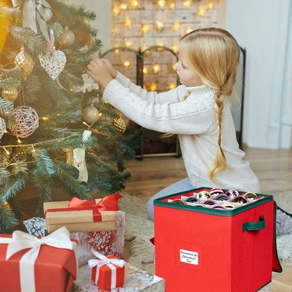 HOLDN’ STORAGE Christmas Ornament Storage Box - Holds Up to 64 Ornaments | Adjustable Compartments in Red