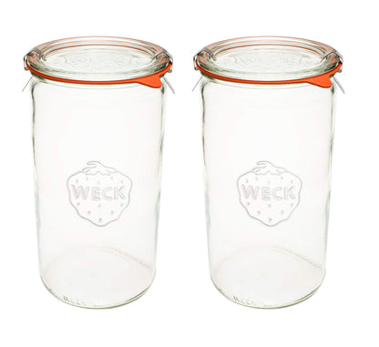 Weck Canning Jars - Weck Jars made of Transparent Glass - Eco-Friendly Canning Jar - Storage for Food with Air Tight Seal and Lid - 1.5 Liter Tall Jars Set - Set of 2 Jars with Lids