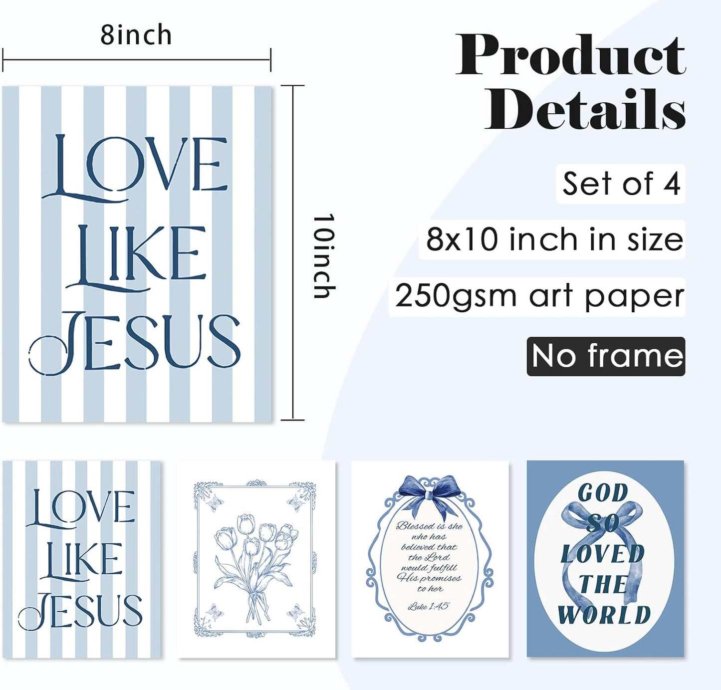 ULEGIE Coquette Bow Bible Poster Wall Art - Inspirational Jesus Decor for Teen Girls | 8x10 Unframed Set of 4