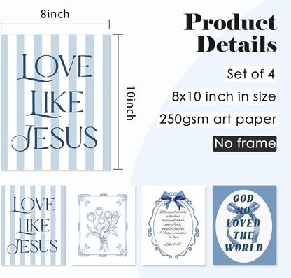ULEGIE Coquette Bow Bible Poster Wall Art - Inspirational Jesus Decor for Teen Girls | 8x10 Unframed Set of 4