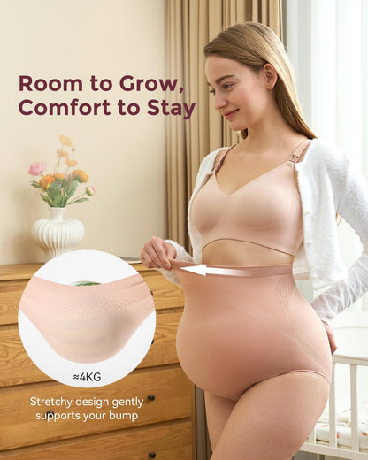 Momcozy Women's Maternity High Waist Underwear Pregnancy Soft Seamless Maternity Underwear Over Bump 3 Pack