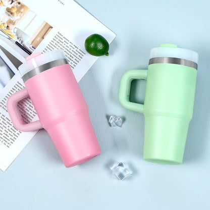 Skiennix 14 Oz Stainless Steel Tumbler - Vacuum Insulated with Handle & Straw | Pink Kids' Cup