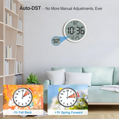 Wall Clock 8 Inch Digital Atomic Battery-Operated with Ivory Variation