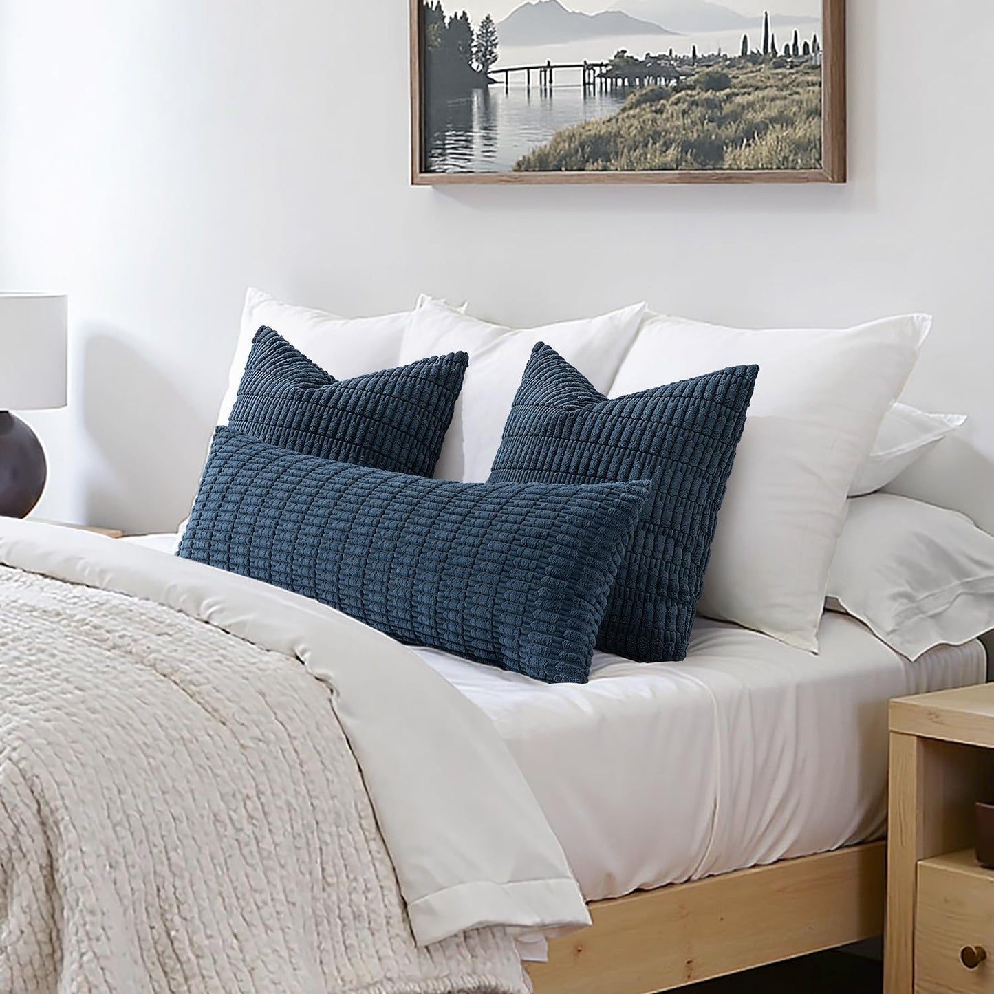 MIULEE Blue Long Body Lumbar Throw Pillow Cover - Soft Boho Decor for Couch & Sofa | 14x36 Inch