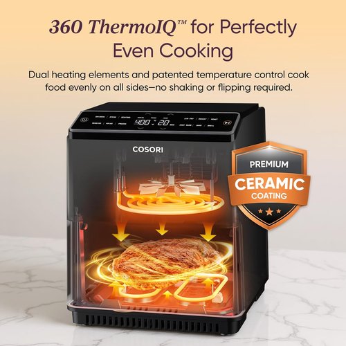 Cosori Air Fryer 6.8-Qt - 12 One-Touch Functions & Dual Heating Elements | Dishwasher-Safe, Gray