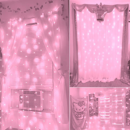 Skiennix Curtain Lights - 8 Modes LED String Lights for Pink Room Decor, Garden & Party Use