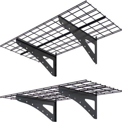 Garage Shelving | Wall Mounted Heavy Duty Set of 2 - 2 x 4 ft Floating Storage Rack, Max Load 250 lbs, Black