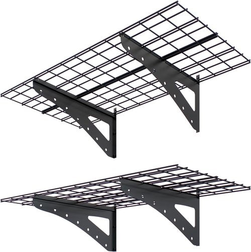 Garage Shelving | Wall Mounted Heavy Duty Set of 2 - 2 x 4 ft Floating Storage Rack, Max Load 250 lbs, Black