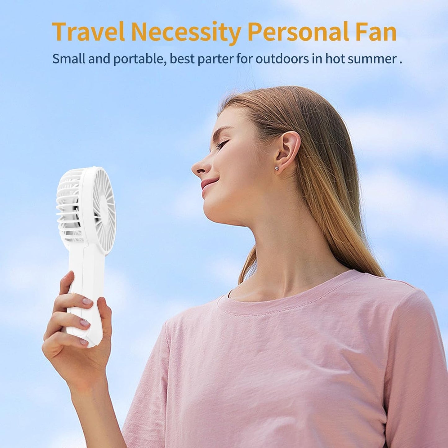Skiennix Handheld Fan - Portable 3-Speed USB Rechargeable Mini Fan for Home & Travel - White