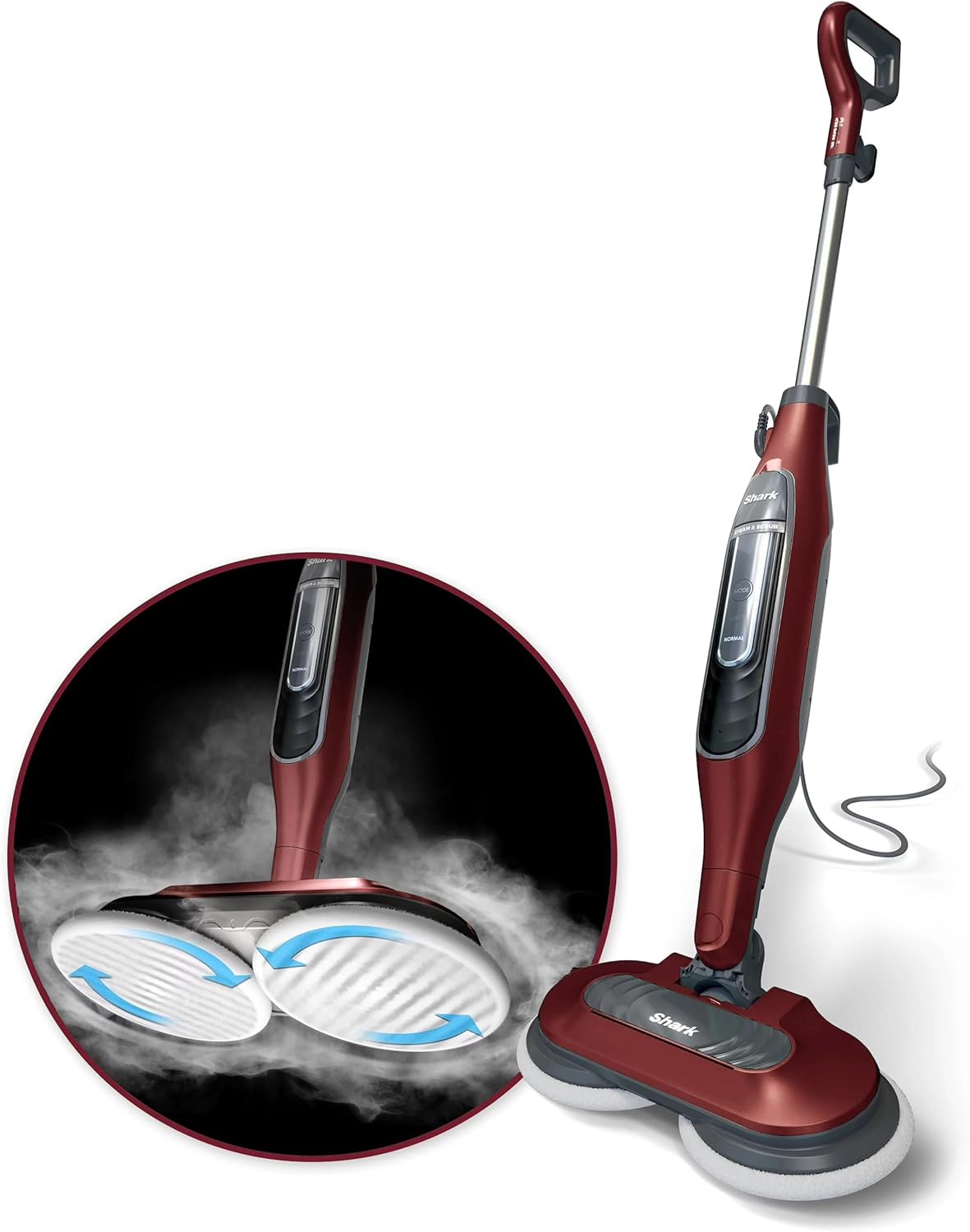 Shark S7001 Mop - Scrub & Sanitize Hard Floors | 4 Washable Dirt Grip Pads, 3 Steam Modes, LED Headlights, Cinnamon