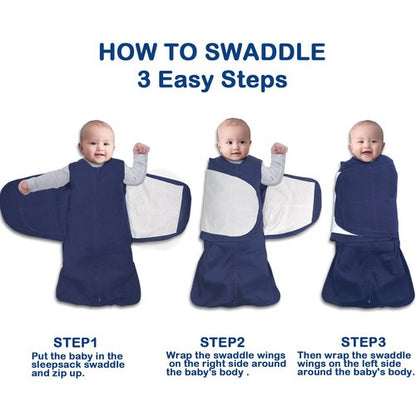 AugTwig Baby Sleep sack Swaddle 2 Pack,Swaddles 3-6 Months,3-Way Adjustable Wearable Transition Blanket 100% Organic Cotton,12-18 lbs,1.0 TOG(Cyan&Navy Blue)