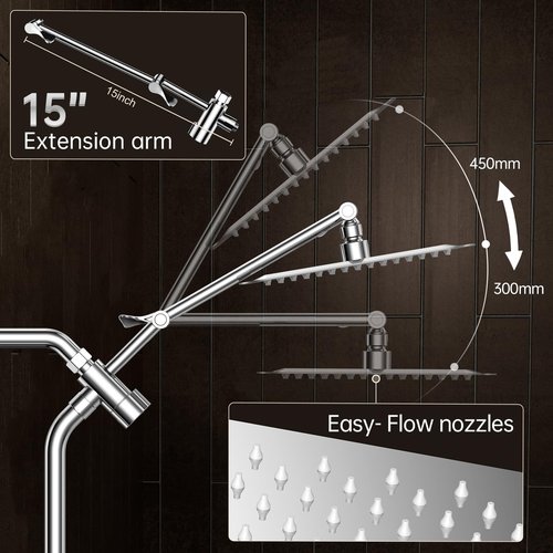 Veken All Metal 10" Shower Head with Handheld, Luxurious Square Double Rain Shower Heads,Power Wash Wand,Dual High Pressure Detachable Rainfall Showerhead with Spray Combo,Extension Arm,Chrome,Sliver