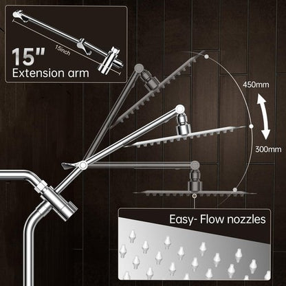 Veken All Metal 10" Shower Head with Handheld, Luxurious Square Double Rain Shower Heads,Power Wash Wand,Dual High Pressure Detachable Rainfall Showerhead with Spray Combo,Extension Arm,Chrome,Sliver