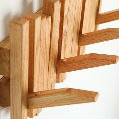 GOGREEBELL Hardwood Wall Mounted Piano Coat Rack| Coat Rack Wall Mount | Flip Down Wall Hook Rack 4 Hooks| Entryway Wall Storage with Hooks,Made of Oak.Hook to Hook 3.54 inch spacing