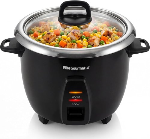Elite Gourmet 10-Cup Electric Rice Cooker - 304 Stainless Steel Inner Pot for Soups & Stews