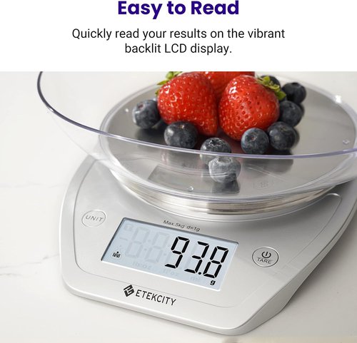 Etekcity Digital Food Kitchen Scale - Accurate 0.1g Measurements for Weight Loss & Meal Prep | 11lb/5kg, Stainless Steel Silver