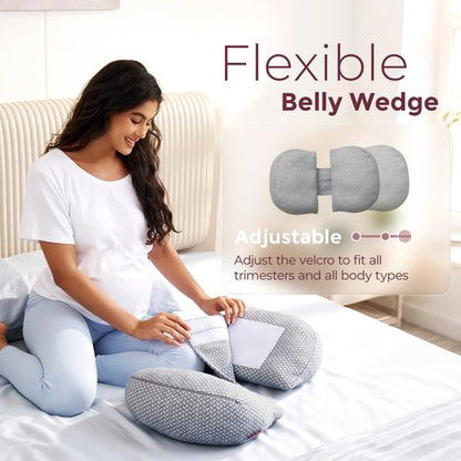 Momcozy Portable Pregnancy Pillow –Memory Foam W Shaped Maternity Great Support for Side Sleepers, Adjustable Travel Wedge Pillow for Back, Belly, and Hip Relief, Ideal for Pregnant Women, Grey