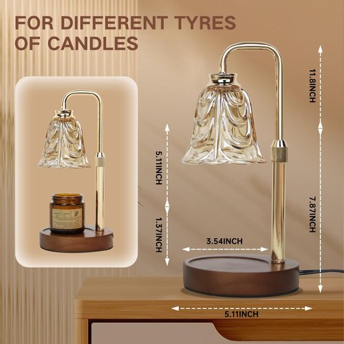 Droyek Candle Warmer Lamp - Adjustable Height & Dimmable Electric Wax Warmer with Timer | 2 Bulbs Included