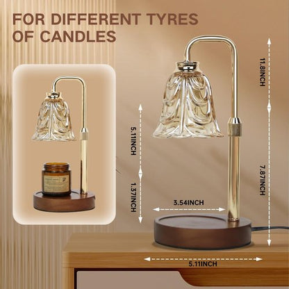 Droyek Candle Warmer Lamp - Adjustable Height & Dimmable Electric Wax Warmer with Timer | 2 Bulbs Included