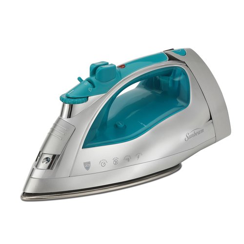 Sunbeam Turbo Steam Iron 1400W Quick Heat Stainless Steel Soleplate Shot of Steam Horizontal and Vertical 3 Way Auto Off 240ml Water Tank White Teal