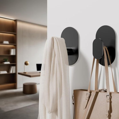 Aikzik Adhesive Towel Hooks - 4 Pack Heavy Duty 26LB Wall Hooks for Bathroom & Shower | Matte Black Stainless Steel