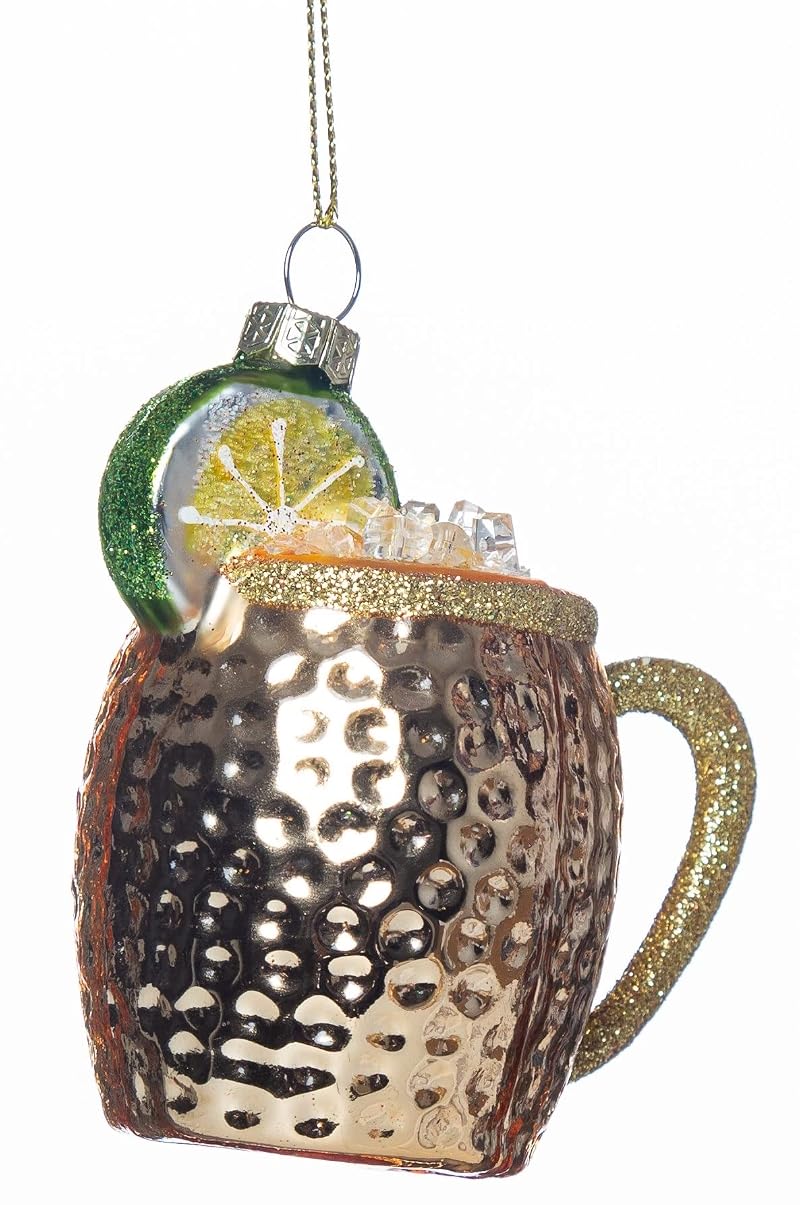 Set of 2 Glass Moscow Mule Ornament - Hand Painted Cocktail Christmas Decorations