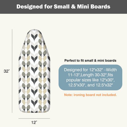 UniSimp Small Ironing Board Cover and Pad 12"x32" Small Iron Board Cover with Padding,Tabletop Mini Ironing Board Cover and Pad Small Size, Cotton Canvas, Heat Resistant, Drawstring Closure Foliage