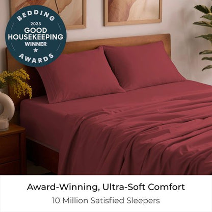 Mellanni Full Sheets Set - 4 PC Iconic Collection Bedding - Hotel Luxury, Extra Soft, Cooling Bed Sheets - Wrinkle, Fade, Stain Resistant (Full, Brick Red)