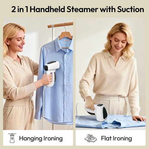 BOCT 3500Pa Vacuum Steamer for Clothes - 2 in 1 Portable Suction Handheld Vacuum Iron,30s Rapid Preheating,Auto-off,Light Steamer for Travel/Home