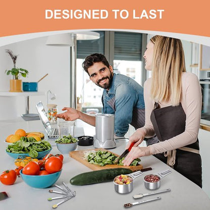 EWFEN Stainless Steel Measuring Cups & Spoons Set - 7 Nesting Cups, 7 Spoons & 5 Mini Spoons