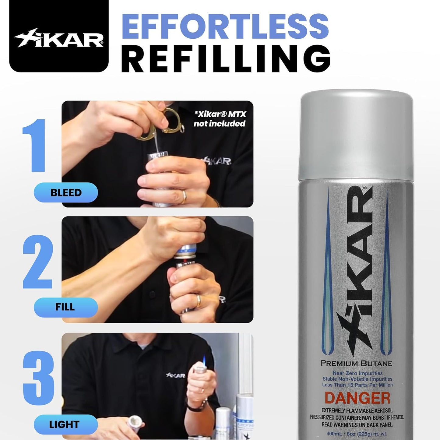XIKAR PUROFINE Premium Butane Fuel Refill - Ultra Refined Culinary Butane (400ml) | 0 Impurities, 2 Pack