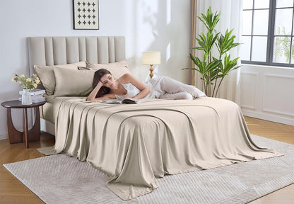 Pure Bamboo Twin Sheets - Luxuriously Soft 100% Organic Viscose Bed Sheet Set | Cooling & Durable (Twin, Creme)