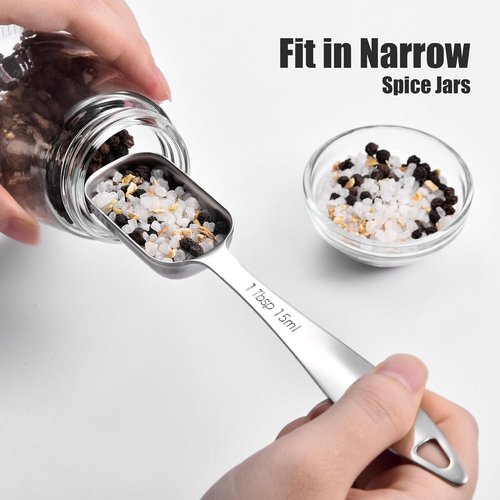 Doosu Measuring Spoons Set - Heavy Duty 18/8 Stainless Steel with Slim Long Handle | 7-Piece Set for Baking & Cooking