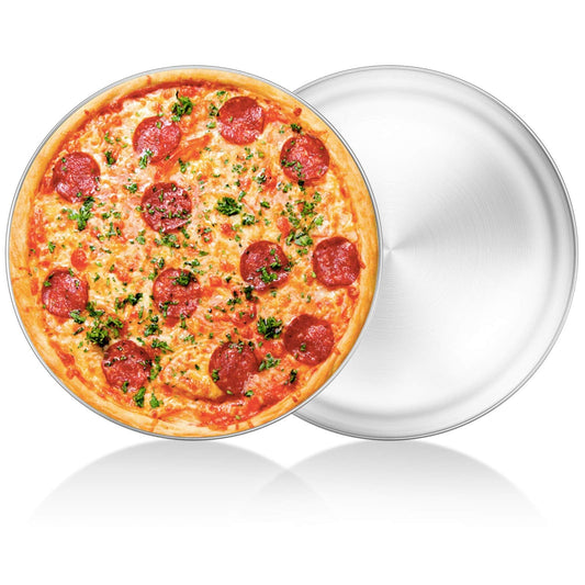 Yododo 13½ inch Pizza Pan Set of 2, Stainless Steel Pizza Tray, Round Pizza Dish Plate For Oven Baking, Healthy & Heavy Duty, Rust Free & Dishwasher Safe