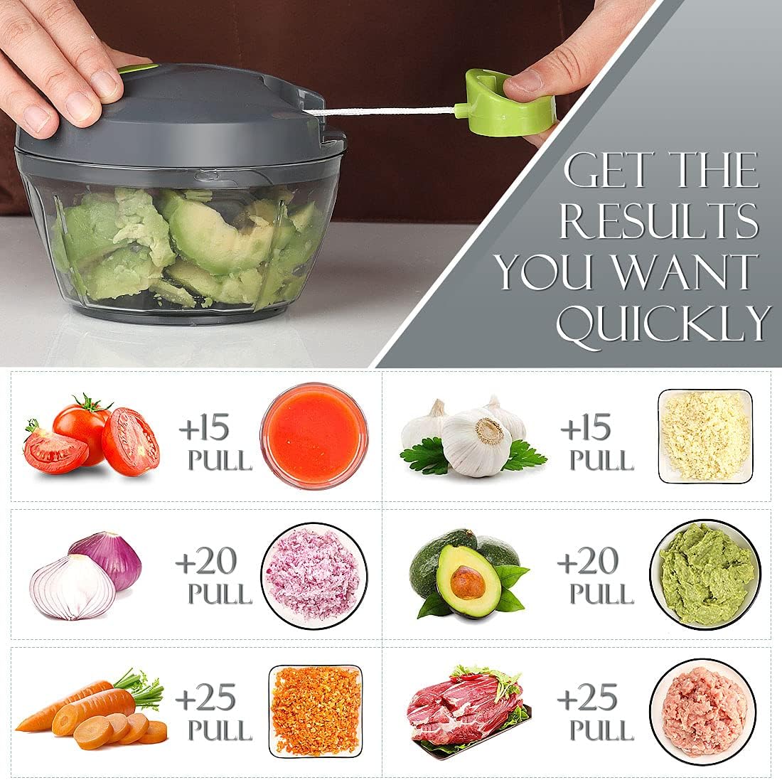 Ourokhome Manual Food Processor - Portable Vegetable Chopper & Garlic Mincer | 500ml, Grey