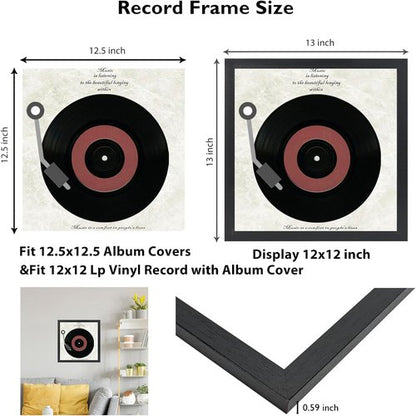 JCJMY Vinyl Record Frame - Sturdy Black Album Display for 12.5x12.5 Covers | 1 Pack