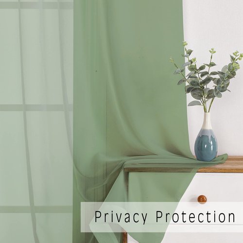 OWENIE Sage Green Sheer Curtains 72 Inches Long 2 Panels Set, Transparent Voile Sheer Curtain Rod Pocket Gauze Drapes for Living Room Bedroom Sliding Glass Door Treatment, 2 Pcs Each 42 x 72 Inch
