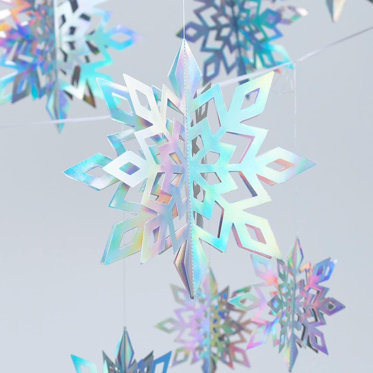 OuMuaMua Christmas Snowflake Decorations - 15pcs 3D Iridescent Holographic Snowflakes for Holiday Decor