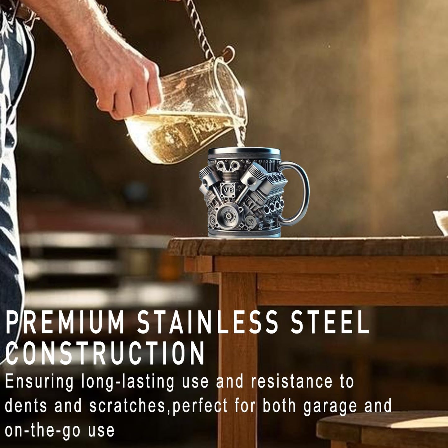 Personalized Stainless Steel Mug - V8 & V6 Engine Design,15oz Handcrafted Durable & Stylish, Perfect for Car Enthusiasts (V8)