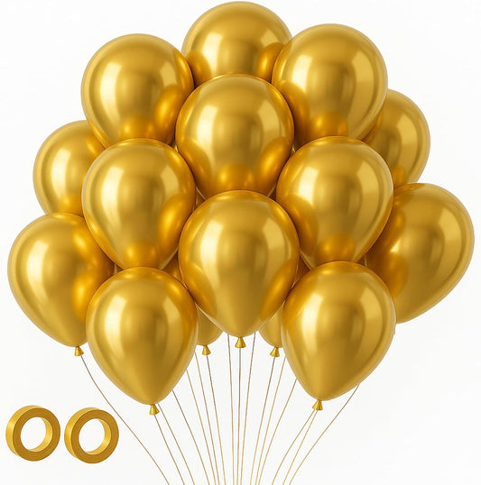 Voircoloria 105pcs Metallic Gold Balloons - 12 Inch Latex Party Decorations for Birthdays & Weddings