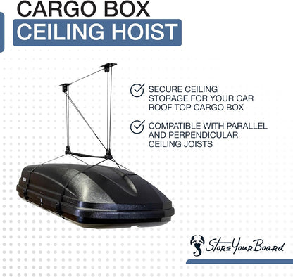 StoreYourBoard Cargo Box Pulley System - Heavy-Duty Garage Hoist for Rooftop Carriers | 150 lbs Capacity, Fits 8-10 ft Ceilings