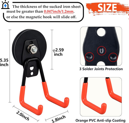 ULIBERMAGNET Heavy Duty Magnetic Garage Hooks - Strong Magnet Holders for Tools & Pegboard | 2 Pack (Orange)